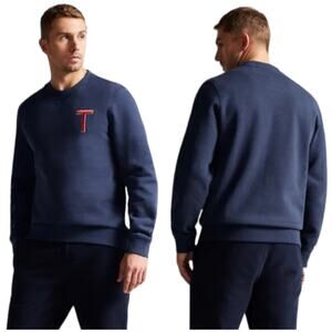 Ted Baker NWT Blue LS Varsity 'T' Sweatshirt Size 6 US XXL Preppy Organic Cotton